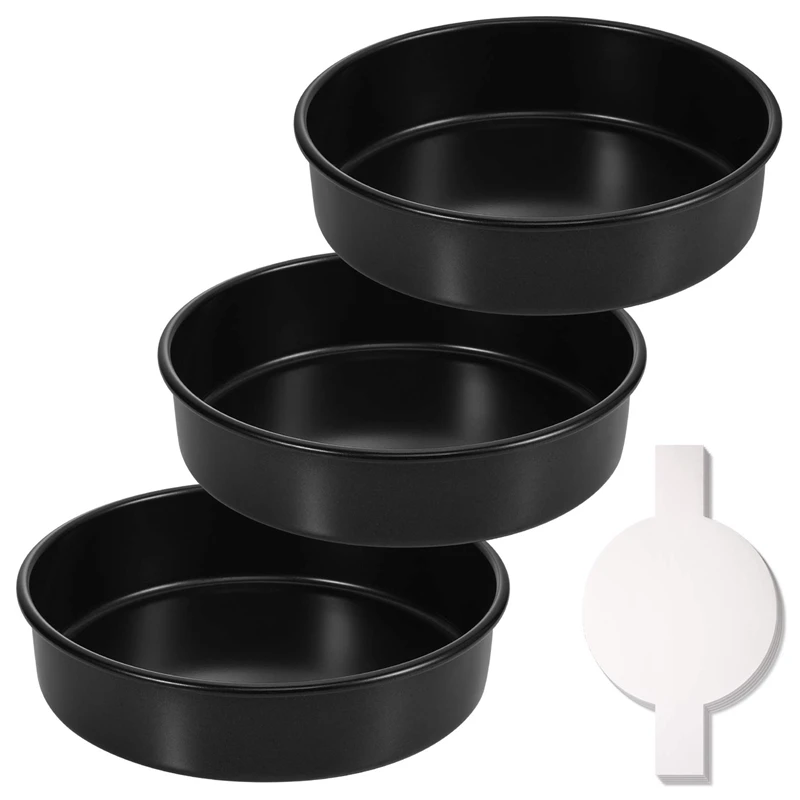 T03C-8-calowy zestaw okrągłych foremek do ciasta, nieprzywierające foremki do pieczenia ciast z 100 sztuk papieru pergaminowego, można myć w zmywarce