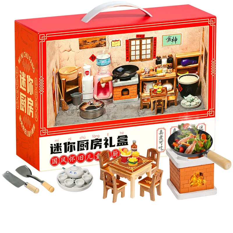 Mini cuisine en bois pour enfants, véritable cuisine, jouets de simulation à la maison, ensemble d'invitation, coffret cadeau portable