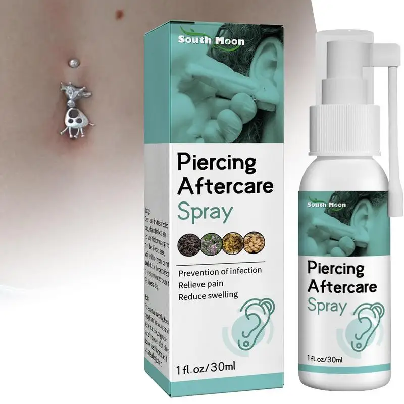 30ml Pierced Ear Cleaning Set Herbal Fresh Mint Solution Dental Floss Ear Hole Aftercare Tool Swelling Reduction Spray