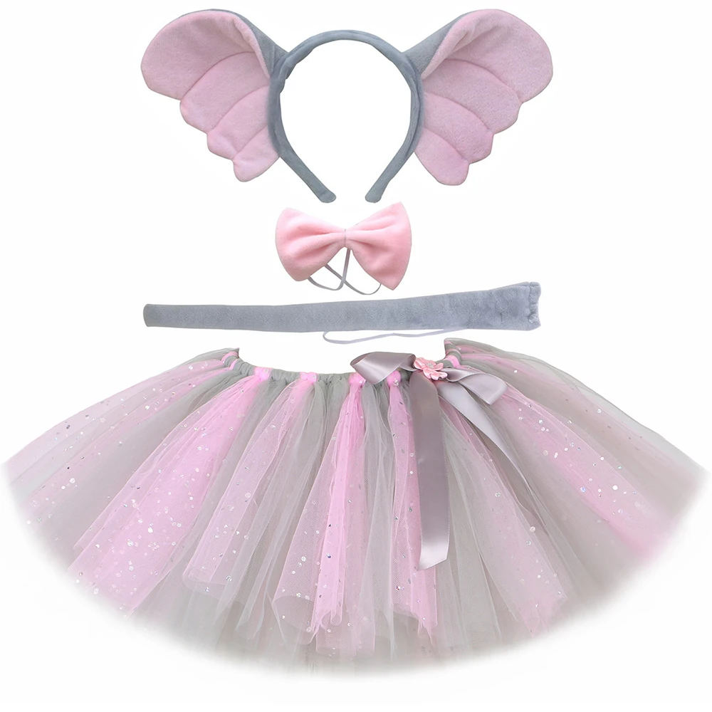 Saia Tutu de elefante fofa para bebês, festa de carnaval, roupa de animal, traje de elefante Halloween infantil, saias de tule