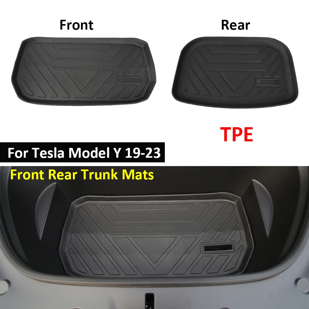 

for Tesla Model Y Front Rear Trunk Mats TPE Lower Storage Box Pads Protective Cover Cargo Liner Trunk Tray Floor Mat 19-23