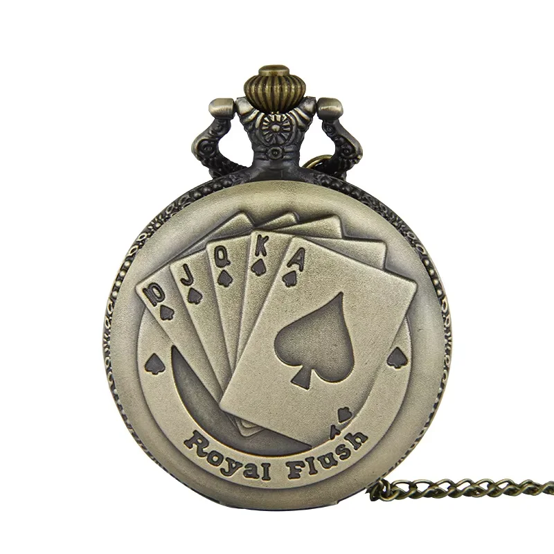 

8111 New Poker Pocket Watch Student Antique European and American Fashion Large Commemorative Pocket Watch with Necklace