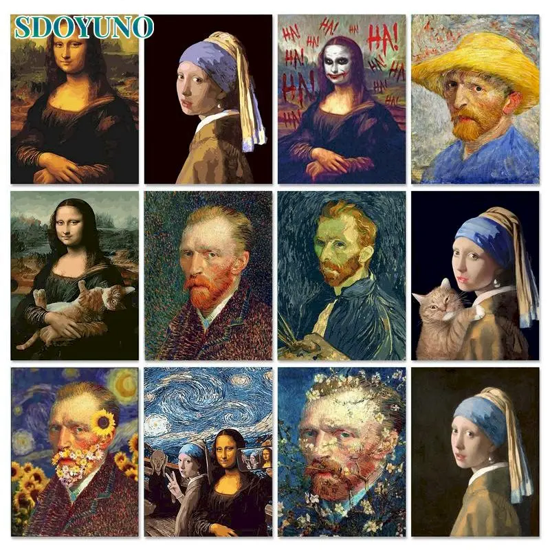 

SDOYUNO Oil Painting By Numbers Van Gogh Mona Lisa Pearl Earrings Girl Kits Drawing On Canvas Handpainted Art Diy Gift Home Deco