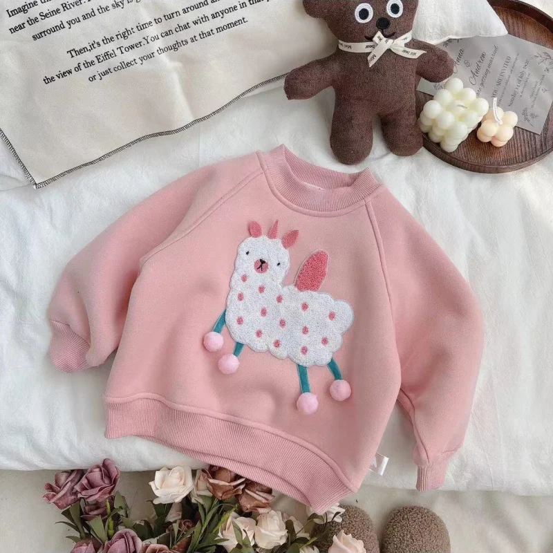 

Cute Children's Sweatshirt Baby Girls Three-dimensional Cartoon Tops Pullover for Princess Kid Warm Thicken Plus Velvet Clothing