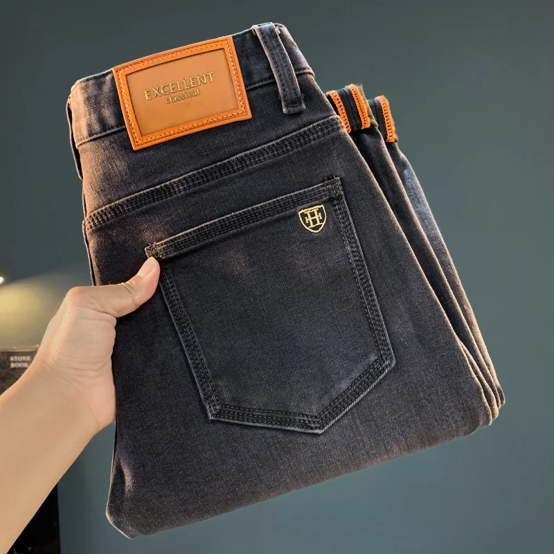 Джинсы с девятью точками, осень 2021, новые черные потертые эластичные универсальные брюки-маленькие мужские трендовые брюки высокого класса