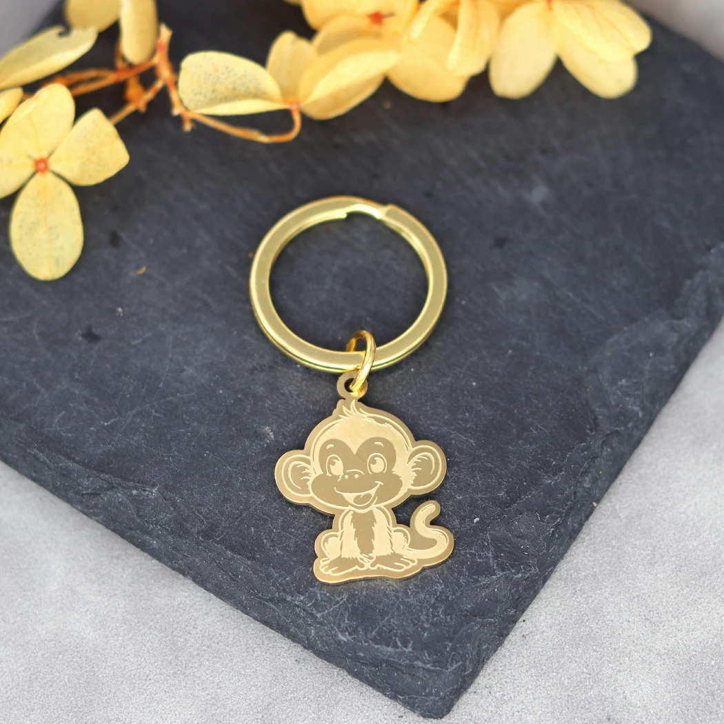 Lovely Smile Baby Monkey Charms Animal Keyrings diy Kids Gifts Stainless Steel Keychain for Women Men Jewelry Decor Accessories