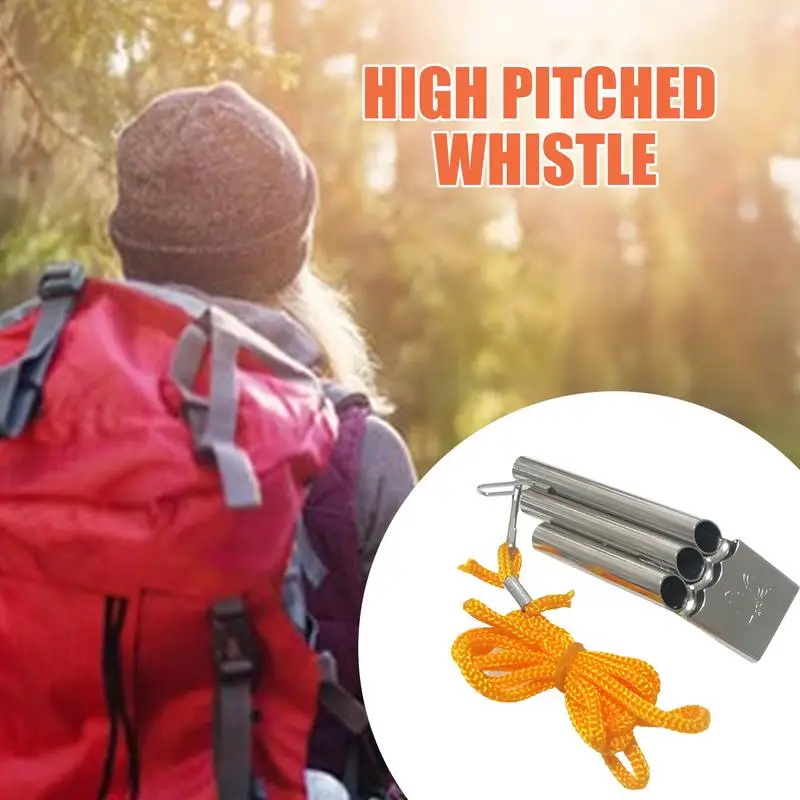 

Outdoors Survival Whistle Stainless Steel Whistle Safety Whistles with Lanyard High Pitch Three Tubes for Camping Fishing Sports