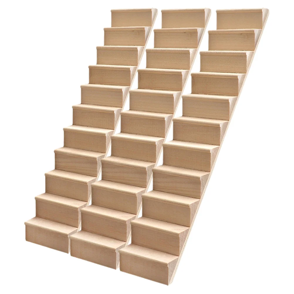 3pcs Miniatuur Trappen 1:12 Schaal Ongeverfd Houten Trap Diy Poppenhuis Meubels Voor Fairy Garden Decor Mini Huis Accessoires