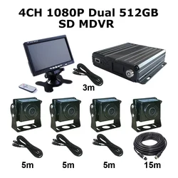 4CH 1080P Car DVR Dual SD Card Recorder 512GBx2 Max 60 Days Recording Dvr MDVR Kit Shockproof Camera System For Truck Bus Van