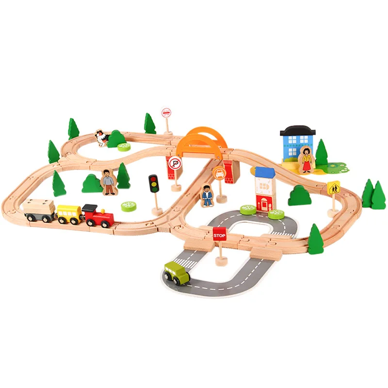 78 pieces of wooden train track toys compatible with wooden BR train track children\'s complete set of educational toys PD35