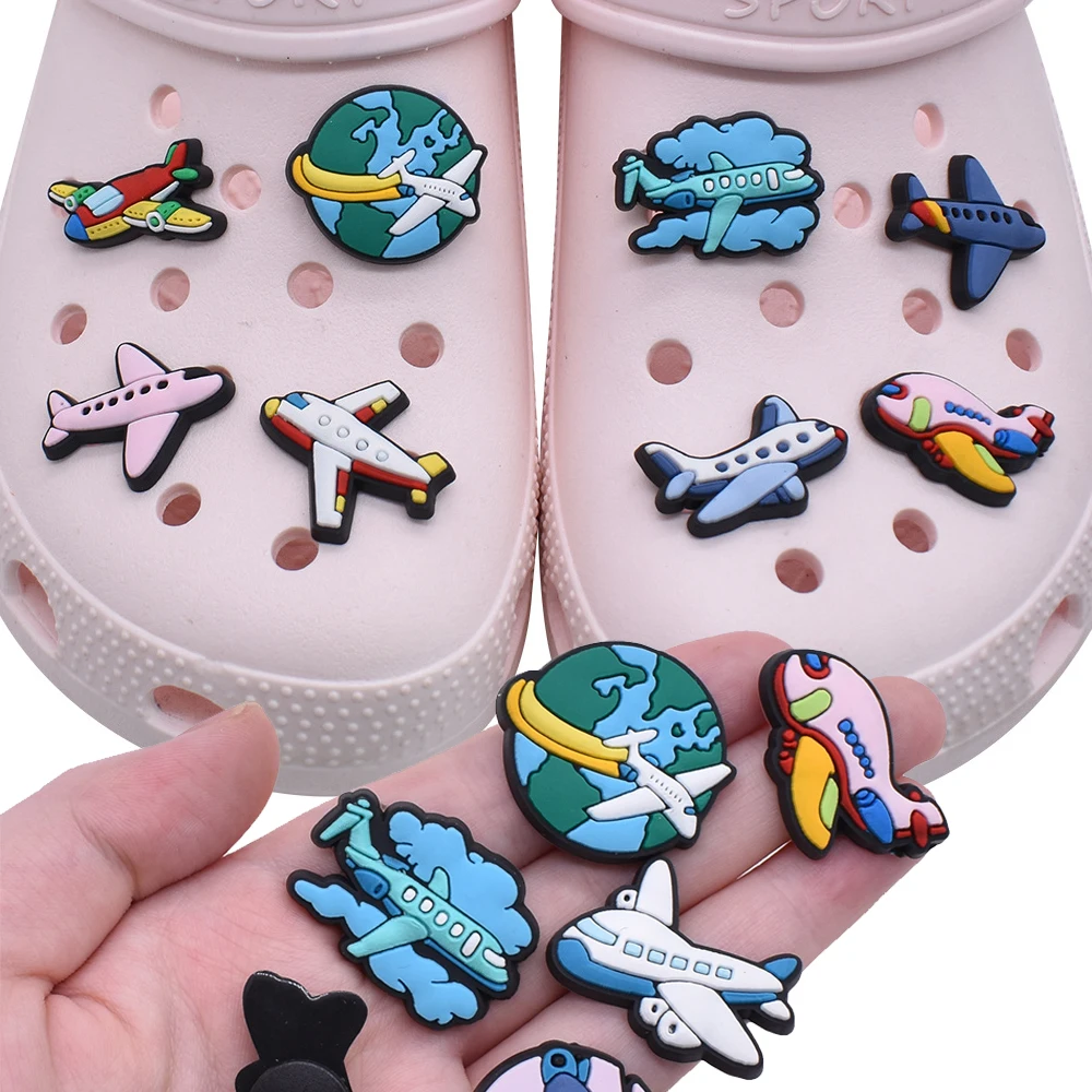 

Wholesale 1pcs PVC Shoe Accessories for Crocs Charms Plane Aircraft Badge Women Sandals Buckle Kids Pins Men Decoration Jeans