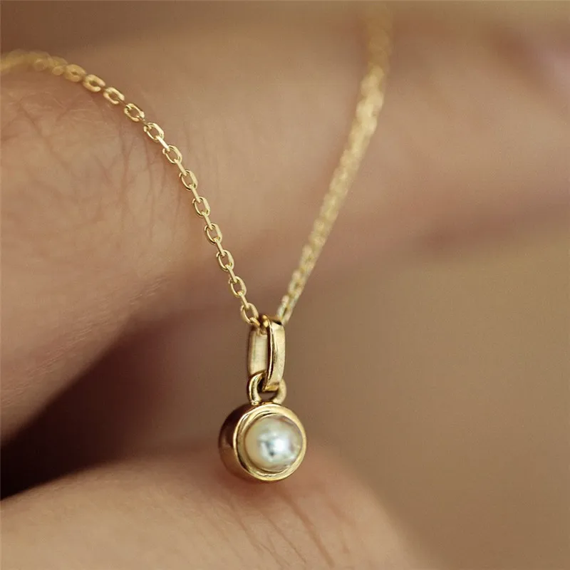 

S925 Sterling Silver Electroplated 14K Gold Small Pearl Pendant Necklace For Women Elegant Wife Commemorative Gift Jewelry