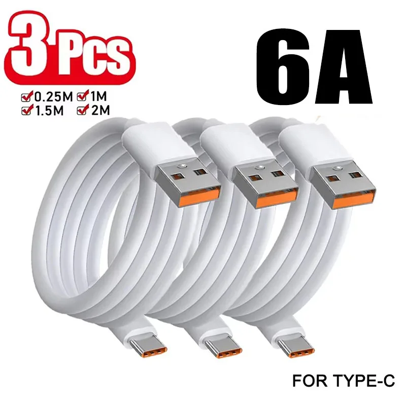 

1-6PCS 6A Fast Charging Usb C Cable for Xiaomi Mi 12 Huawei Mobile Phone Accessories Type C Cable Phone Charger USB Cable