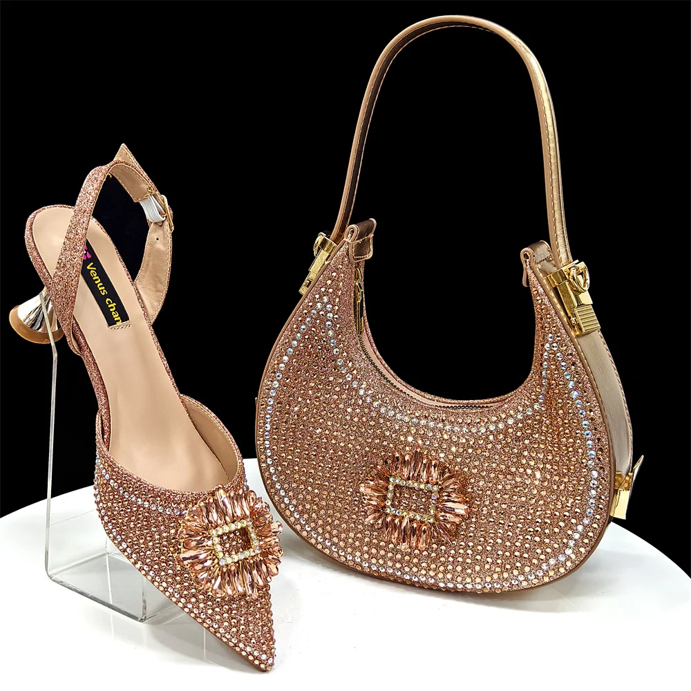 Black And Gold Women Shoes And Bag Set Fashion African Ladies High Heels Sandals Match With Handbag Pumps Femmes Sandales CR1319