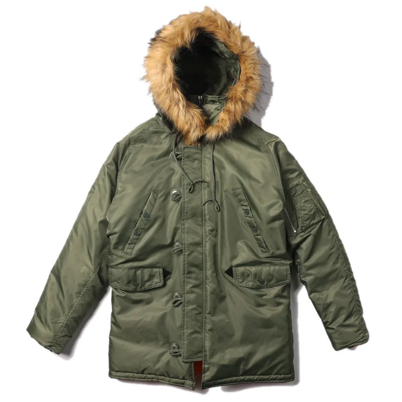 

Winter Puffer Jackets Parka Mens Thick Warm Long Coats Military Fur Collar Pilot Cotton Coat