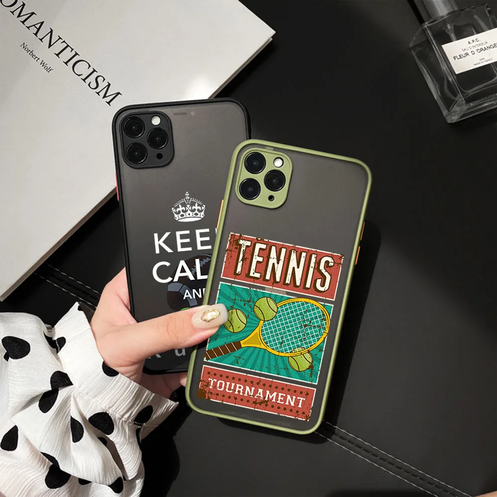 For iphone 16Pro 15 Pro 14 13 12 Mini 11 7 8 16 Plus XS Max XR Girl Tennis God Rugby Frosted Translucent Cover Black Phone Cases