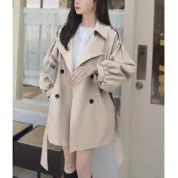 Women's Autumn Korean Fashion Office Lady Simplicity Windbreaker Coat Women Clothes Temperament Solid Color Long Sleeve Tops