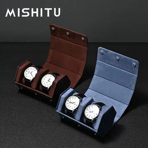 MISHITU 듀얼 시계 보관 가방, 프리미엄 휴대용 보관 상자, PU 가죽 여행 시계 포장 가방, 손목 시계용 선물 상자