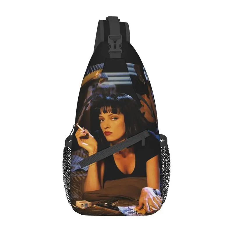 Modne Pulp Fiction Mia Wallace temblanie plecak typu Crossbody mężczyzn Quentin Tarantino film torba na klatkę piersiową na ramię do uprawiania turystyki pieszej