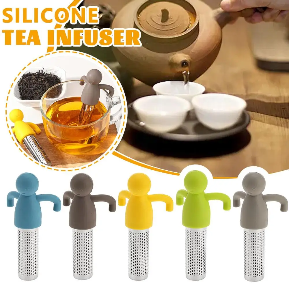 Cute Humanoid Form Stainless Steel Silicone Tea Strainer Heat-resistant Non-slip Foldable Portable Tea Maker Tea Set Accessories