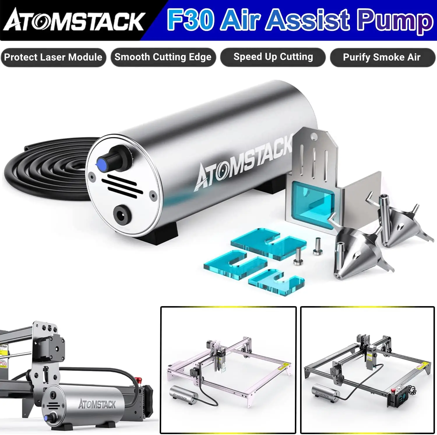 Atomstack Air Assist Set 30 L/min Adjustable Air Support For Laser Engraver Engraving Machine Cutting Edge Cleaner And Smoother