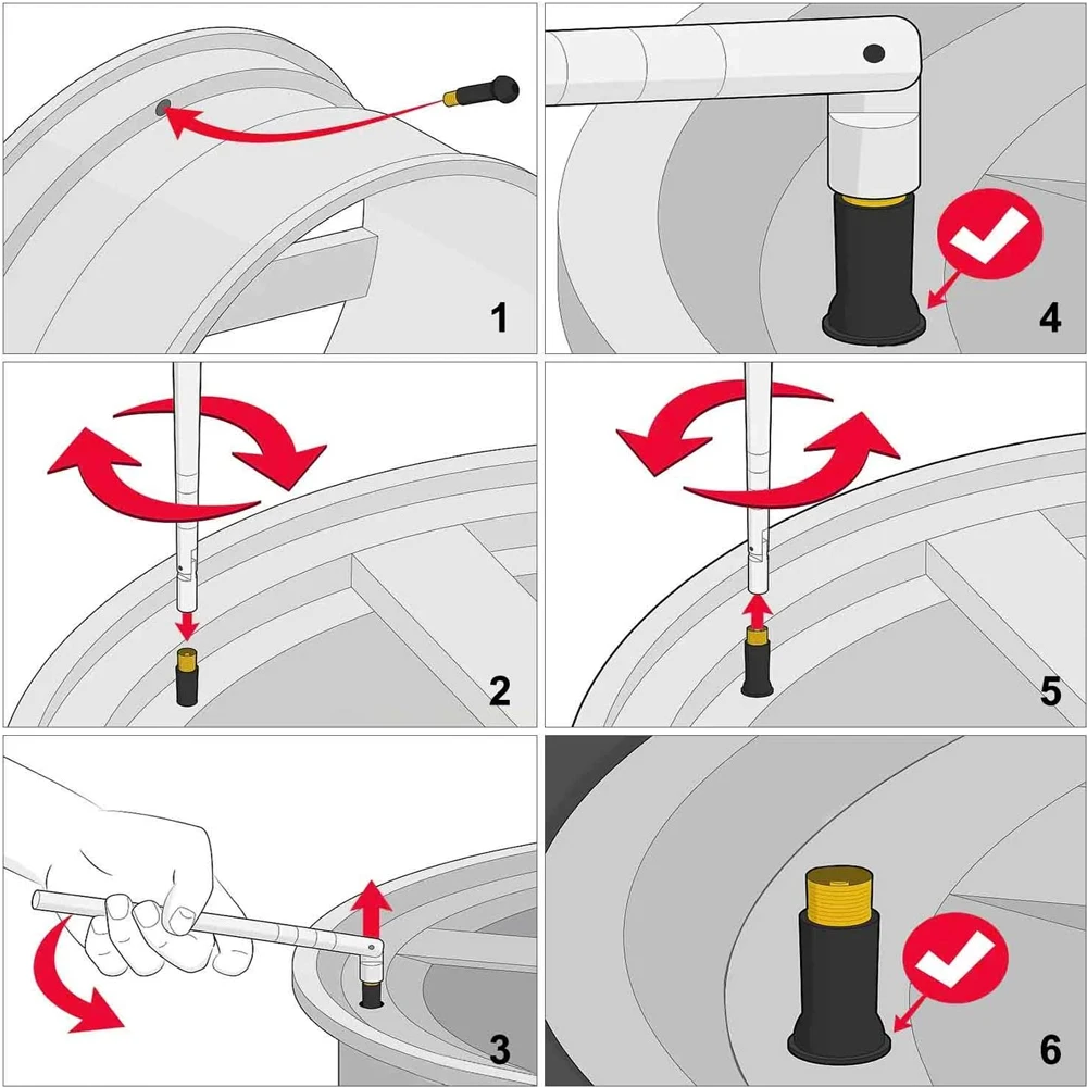 1Set Tire Valve Stem Tool Remover & Installation, 4 Way Valve Core Remover, Single Head Tire Valve Core Remover Installer Tool
