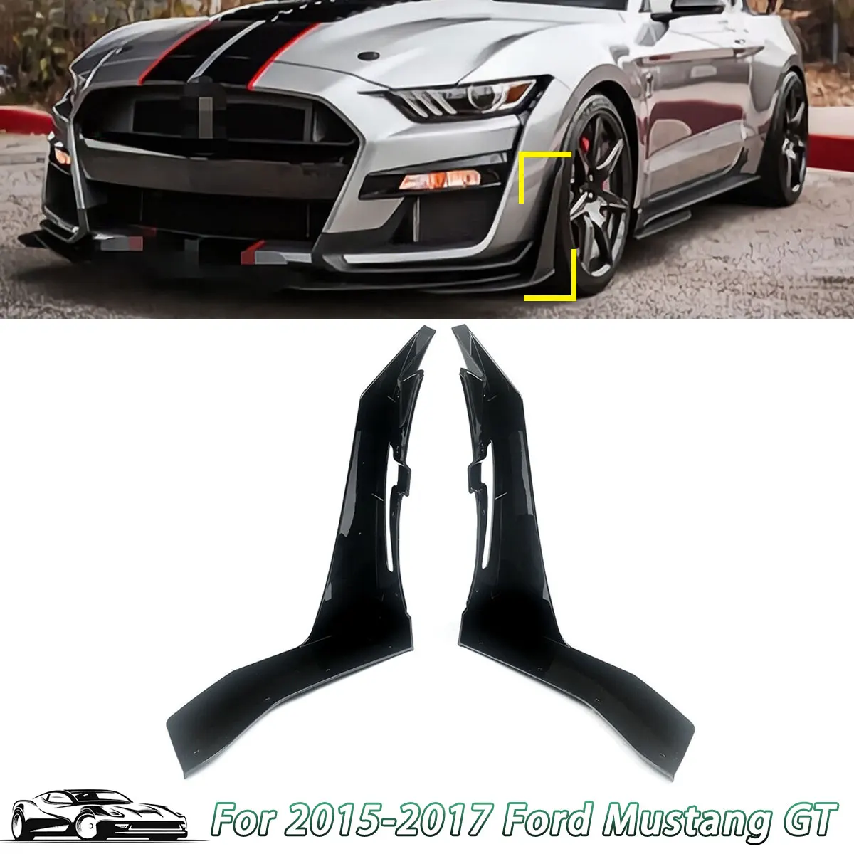 

Передний угловой спойлер Winglet Splitters GT500 для Ford Mustang 15-23 глянцевый черный