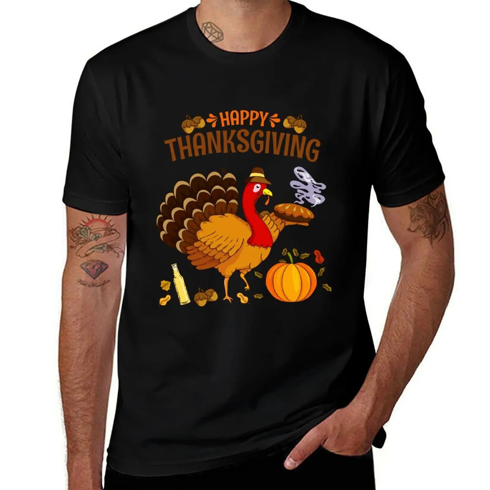 Футболка HAPY THANKS GIVING, удобная футболка больших размеров