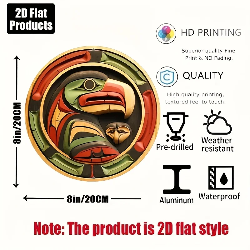 HD Tin Sign, Northwest Coast Native Thunderbird Round Metal Wall Art, Tribal Indigenous Decor