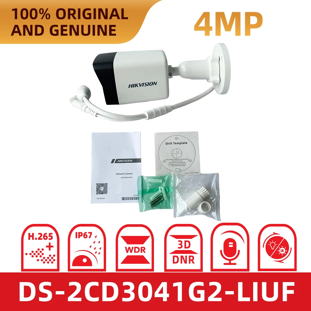 Hikvision Original DS-2CD3041G2-LIUF 4MP PoE Bullet IP Camera Smart Dual Light Built-in Mic IR30m IP67 Outdoor Security Camera view 3