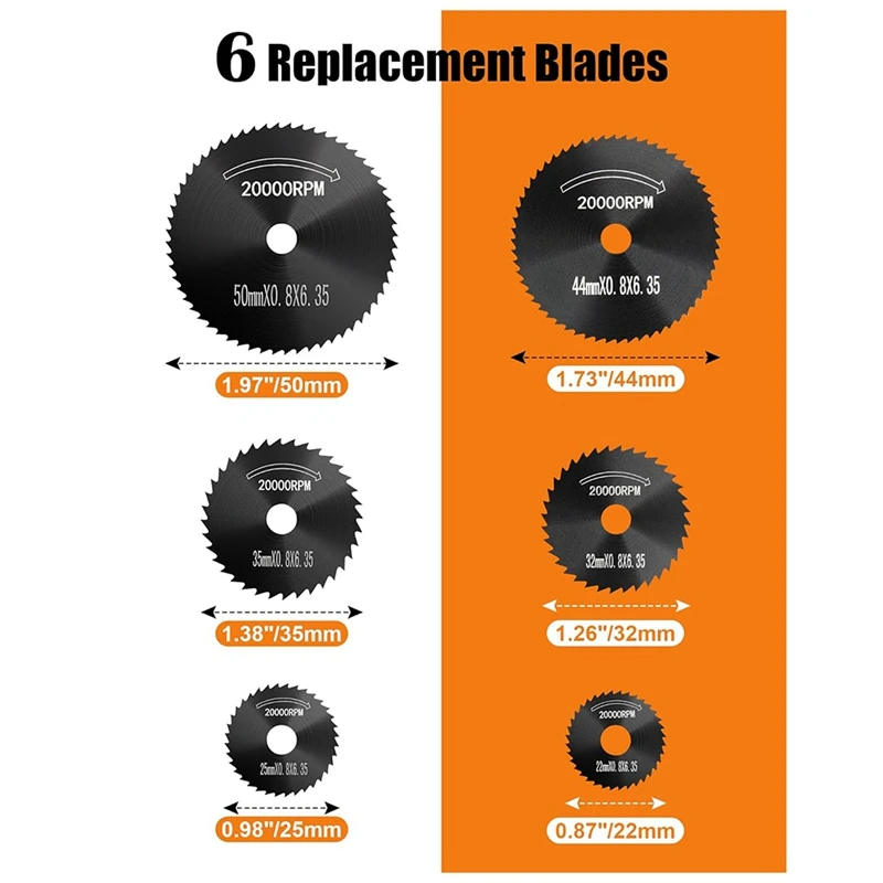 PORK-Рыжущий круг для дрели, отрезные диски для вращающихся инструментов с 6 стальными пильными полотнами, 1 шт. 1/4 дюйма с шестигранным хвостовиком, круглый хвостовик 1/8 дюйма