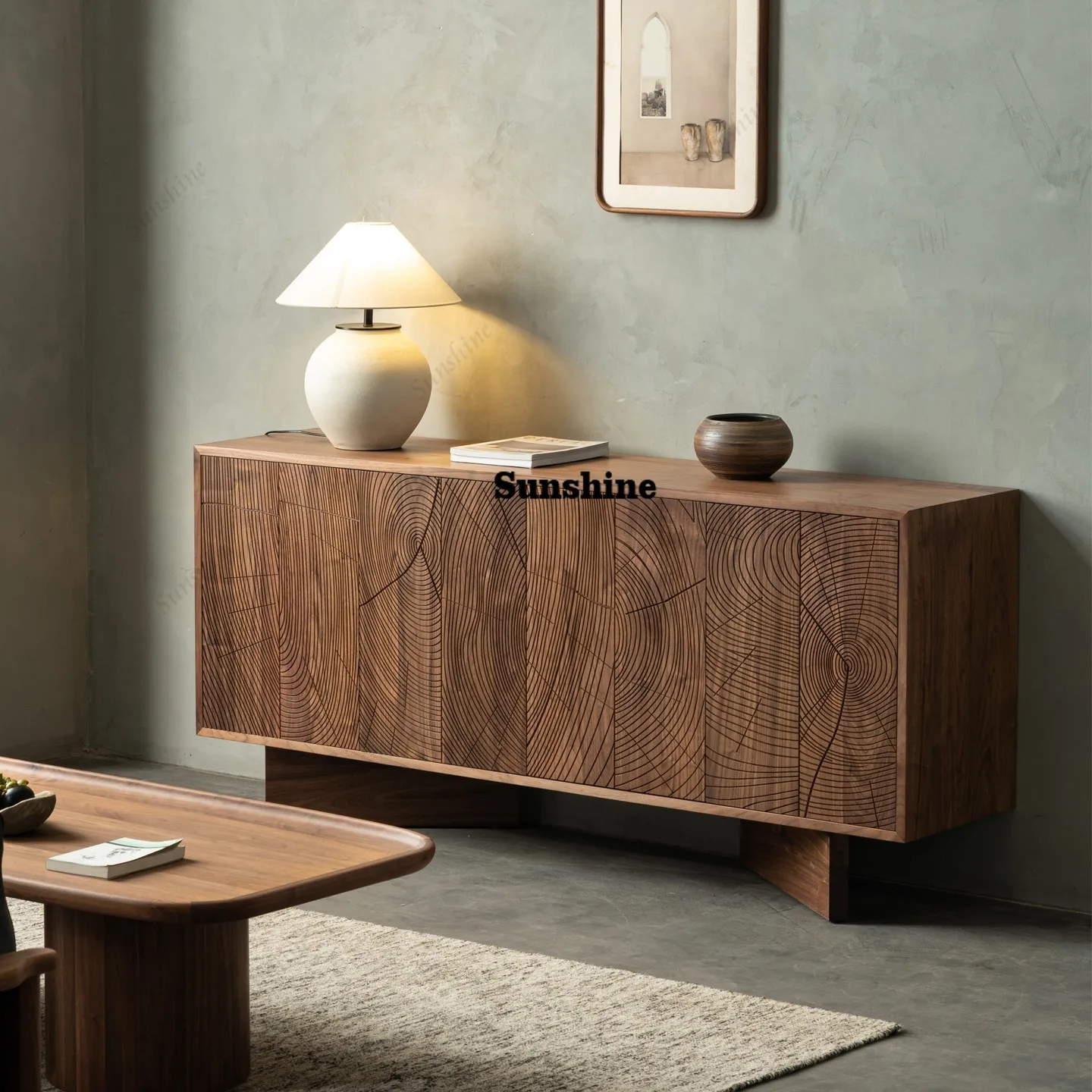 

North America, storage locker against the wall, living room solid wood display cabinet