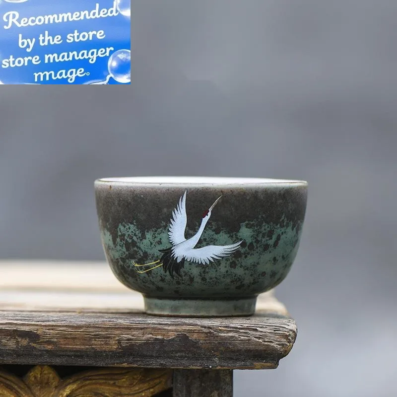 

110ml Dehua Kiln Transformation Ceramic Teacup Zen Fly Crane Master Cup Creative Puer Tea Bowl Large Coffee Mug Kung Fu Teaware