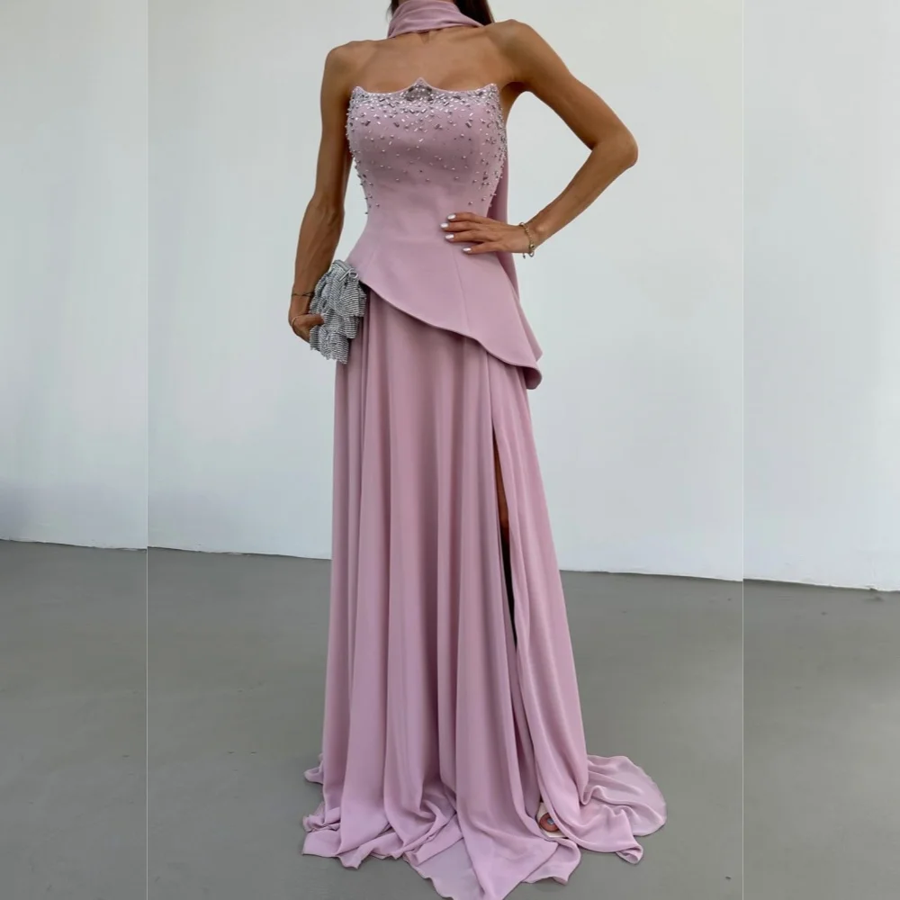 

Customized Sizes Available Jersey Sequined A-line Strapless Long Dresses Bespoke Occasion Exquisite Modern Style