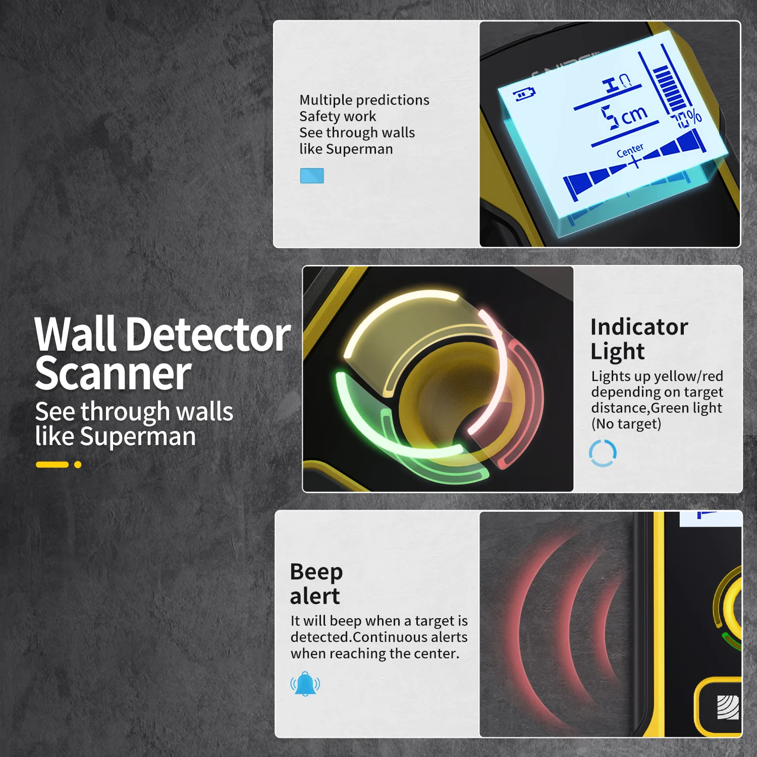 Imagem -03 - Fnirsi Wd01 Metal Detector Scanner de Parede com Recém-projetado Posicionamento Buraco ac Live Cabo Wires Metal Wood Stud Find Wd-02