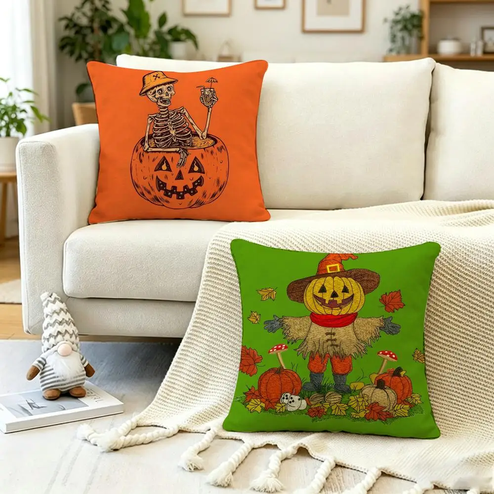 Holiday Decor Halloween Cushion Cover Anti-dustmite Pillowcase Invisible zipper silky short plush Sofa cushion cover