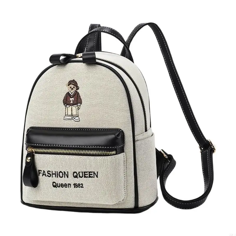 Ergonomic Cartoon Backpacks Scratch Resistant PU Fabric Spacious Storage Embroidery Bear School Bag for Campus 20CA