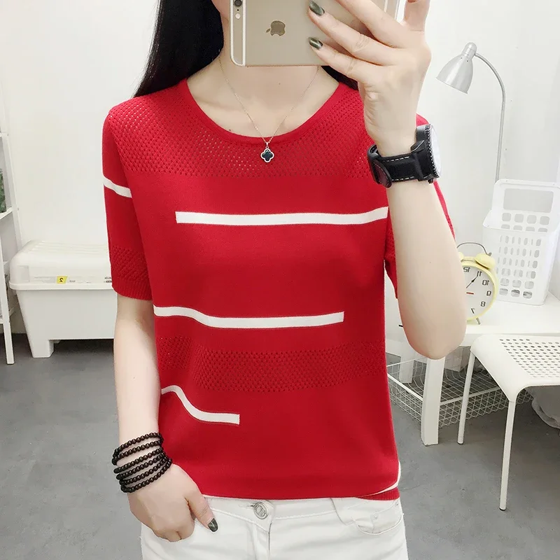 Blusa Mujer De Moda 2020 Mùa Hè Mới Băng Lụa Nữ Áo Dáng Rộng Chắc Chắn Nữ Tay Ngắn Cổ Tròn Trắng áo Kiểu Nữ Blook 8755 50