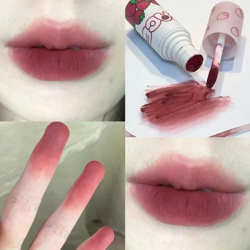 6 Color Brown Pink Lip Glaze Matte Liquid Lipstick Cute Strawberry Waterproof Velvet Nude Red Lip Mud Cheek Rouge  Cosmetics