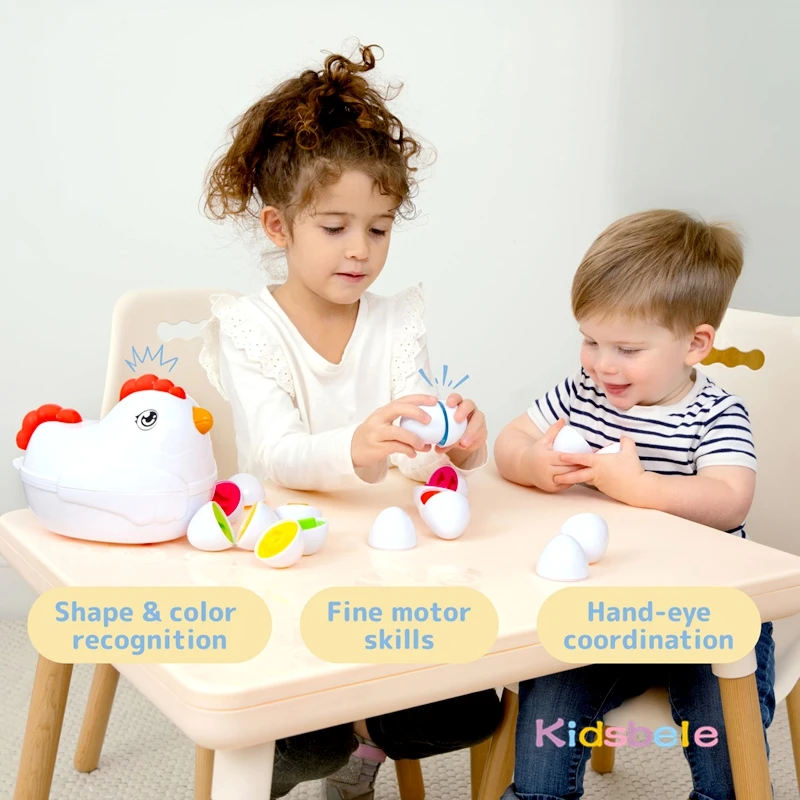 プルアロング鶏のおもちゃ 12個のマッチングエッグ付き モンテッソーリ感覚認知ゲーム イースターカラーシェイプソート 教育ギフト 子供向け