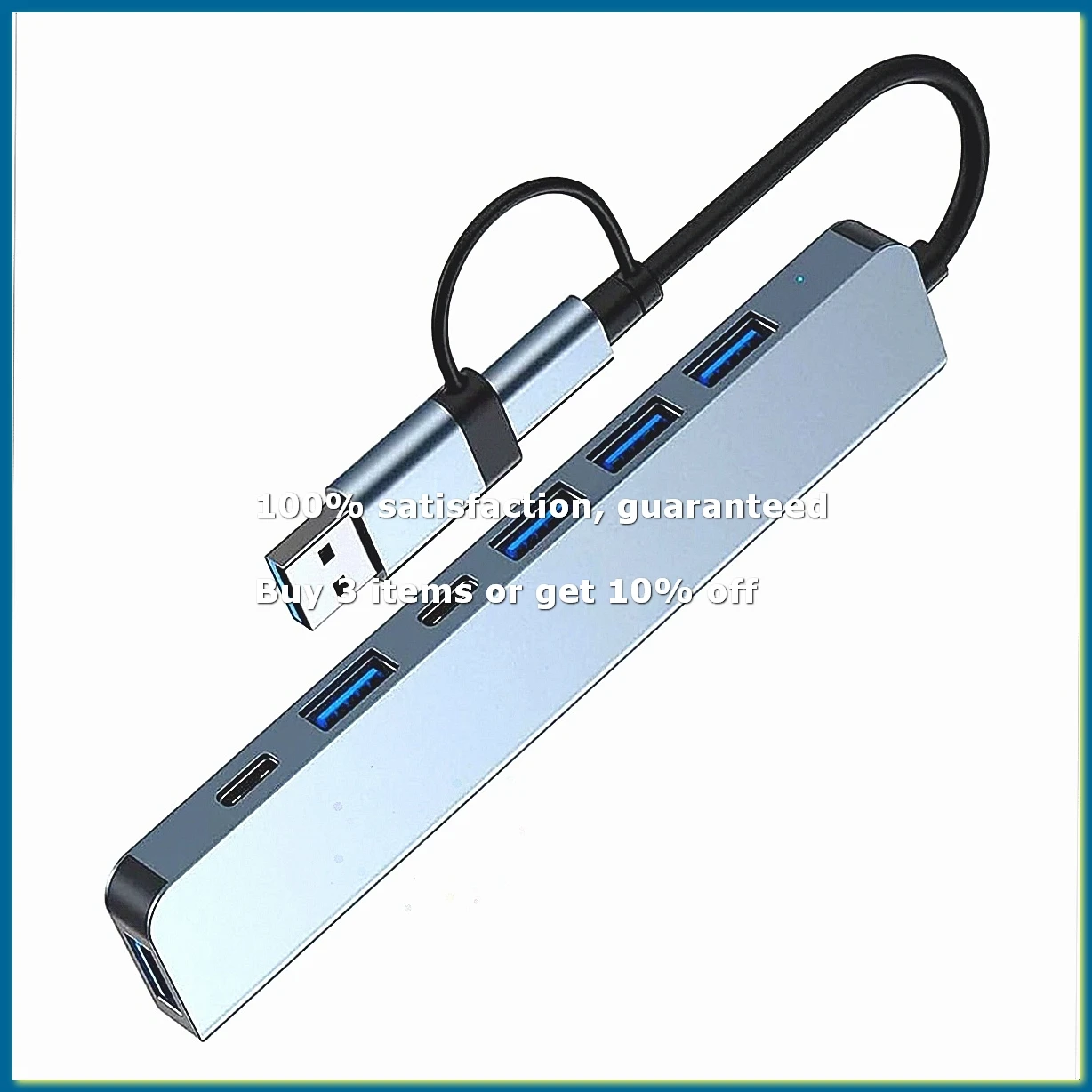 USB-C-Hub-Splitter 7-in-1 USB-Erweiterung mit 4 USB-Anschlüssen und 2 USB-C-Anschlüssen für PC, Laptop/Smartphones und Weitere Geräte-DTB3