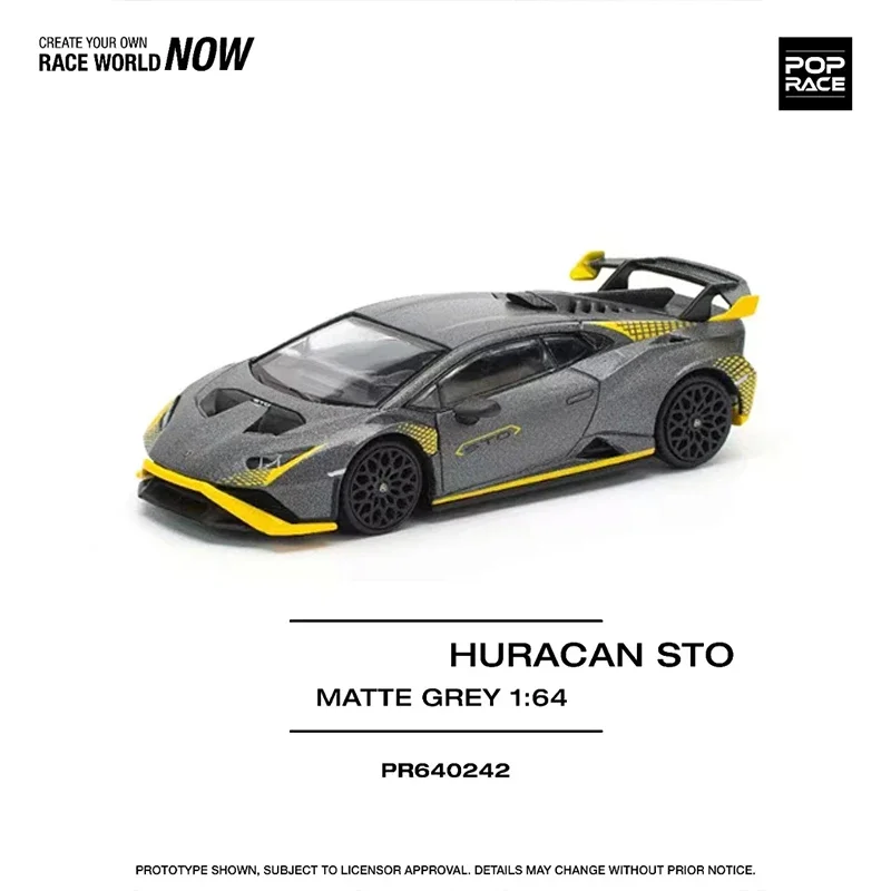 PreSale POP RACE 1:64 Huracan STO Matte Grey Openable Hood Diecast Diorama Car Model Toy