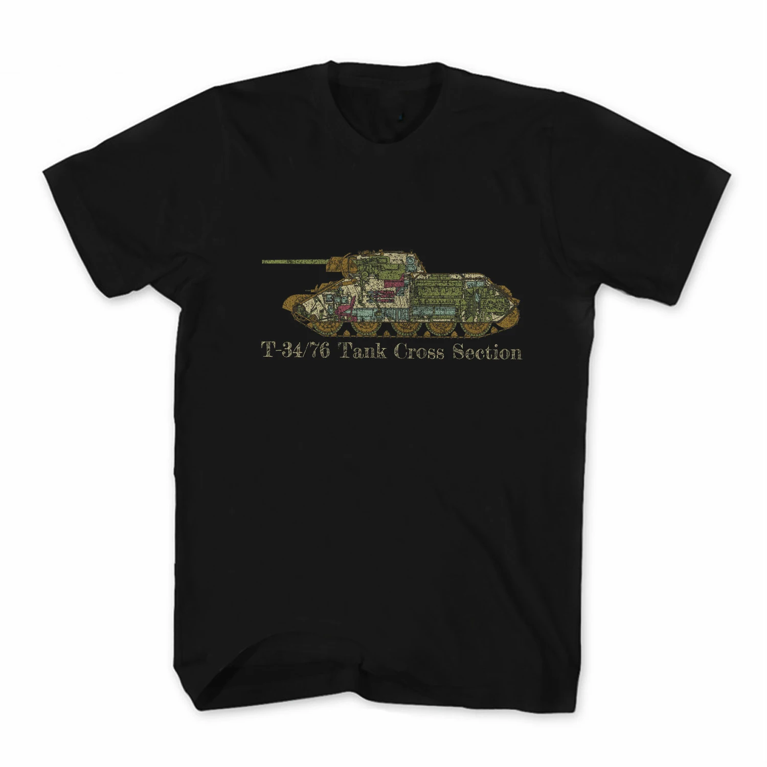 WWII Vintage T-34/76 Tank Cross Section Effect Color Pictures T-Shirt 100% Cotton O-Neck Summer Short Sleeve Casual Mens T-shirt