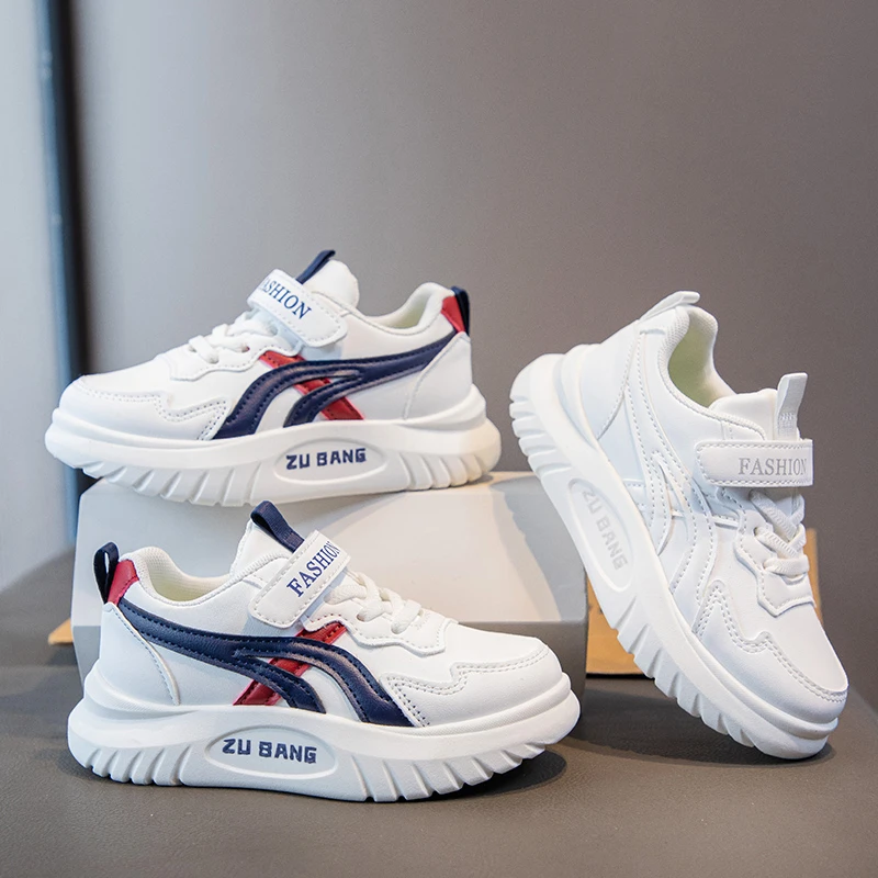 

Boys' Shoes 2025 Autumn New Children's Leather Surface Lightweight Breathable Primary School Boys and Girls Sports White Shoes
