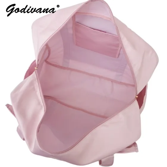 Japanese New Satin Lotus Leaf Lace Travel Bag Handheld Shoulder Bag Female Candy Color Luggage Bags