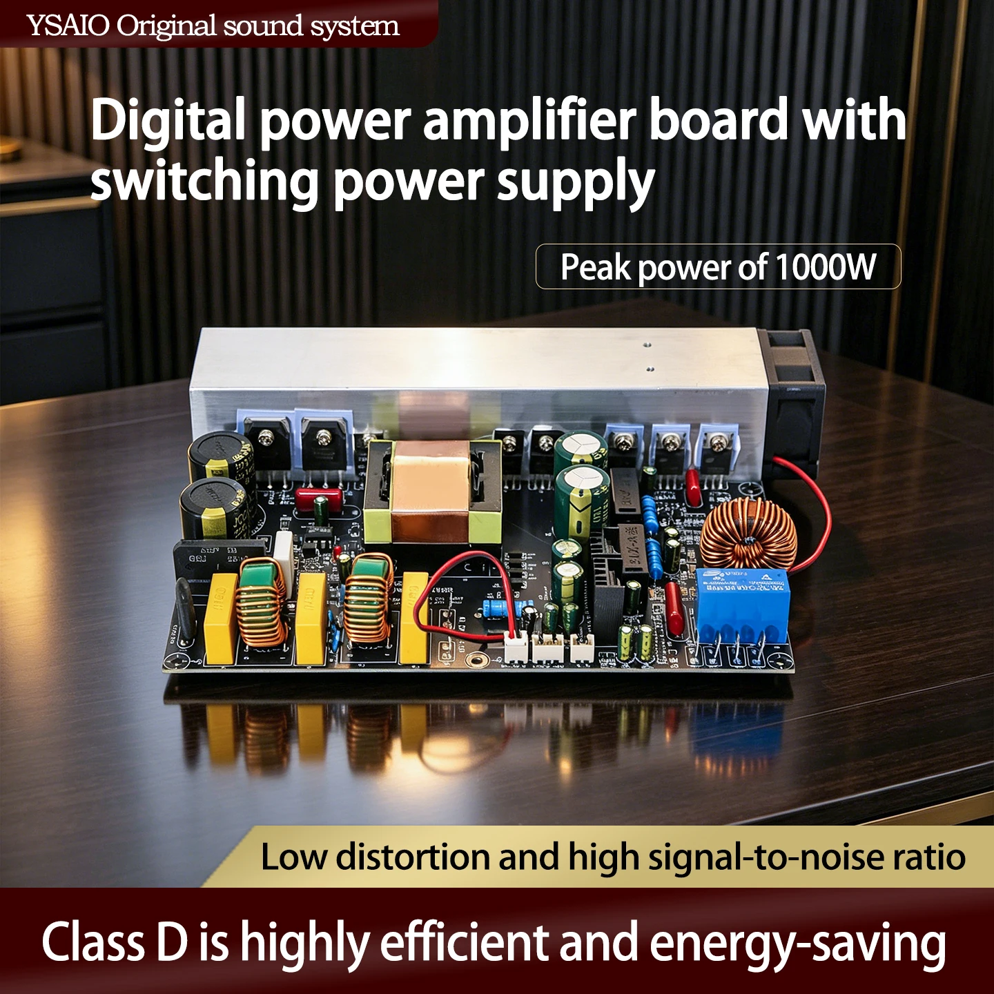 Upgraded Version of Yd1000W Mono High-Power Digital Amplifier Board with Integrated Switching Power Supply, Class D, 1Kw Peak