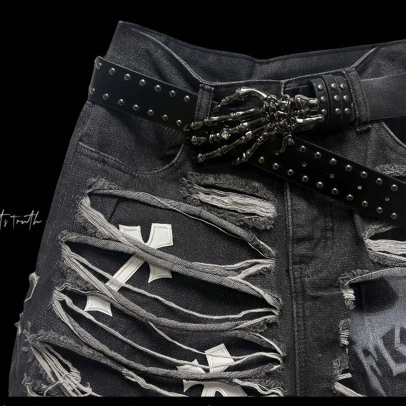 2025 American Summer Design Feeling Washed Knife Cutting Sense of Destruction Subculture Y2k Street Five-point Jeans For Women