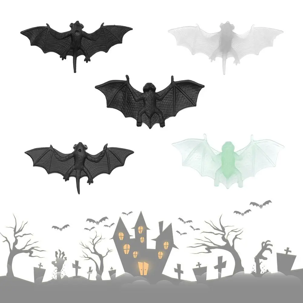 100PCS New Plastic Plastic Fake Bat Black Noctilucent Haunted House Prop Luminous Bat DIY Decoration Prank Halloween