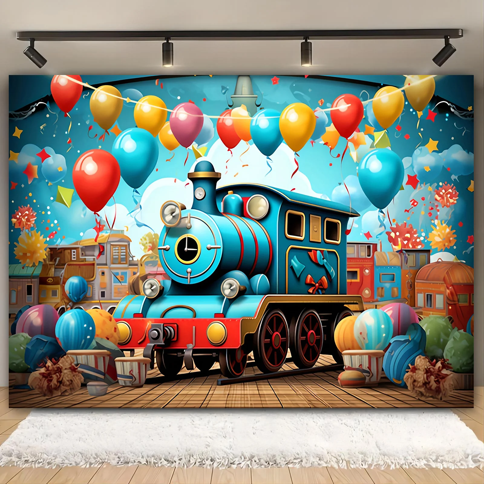 Happy Train Geburtstagsbanner – Niedliche Partydekoration mit Verkehrsthema für Frühlings- und SommerfestivalsL
