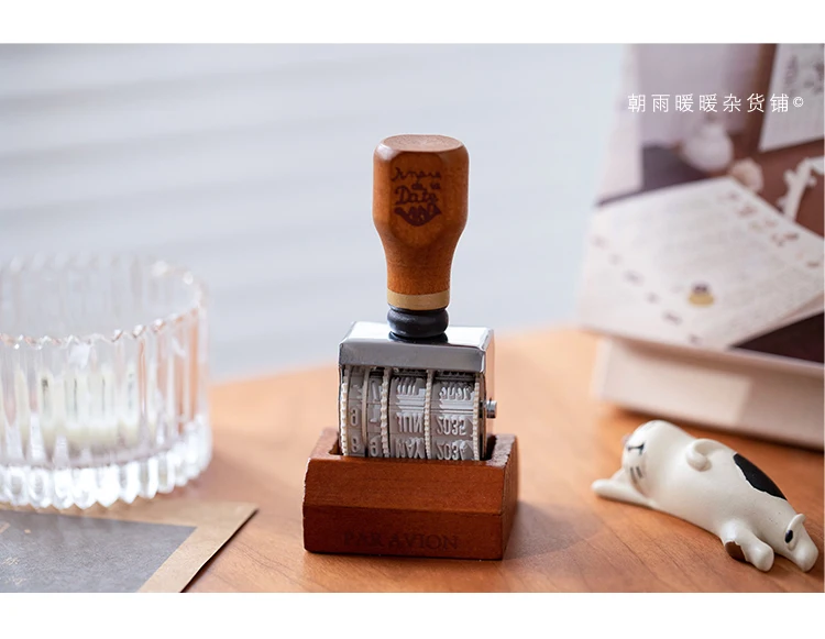 Chaoyu Retro Holz-Datumsstempel Einstellbarer Digitaler Rollstempel Kreatives Tagebuch DIY Check-In Dekoration – Detail 13
